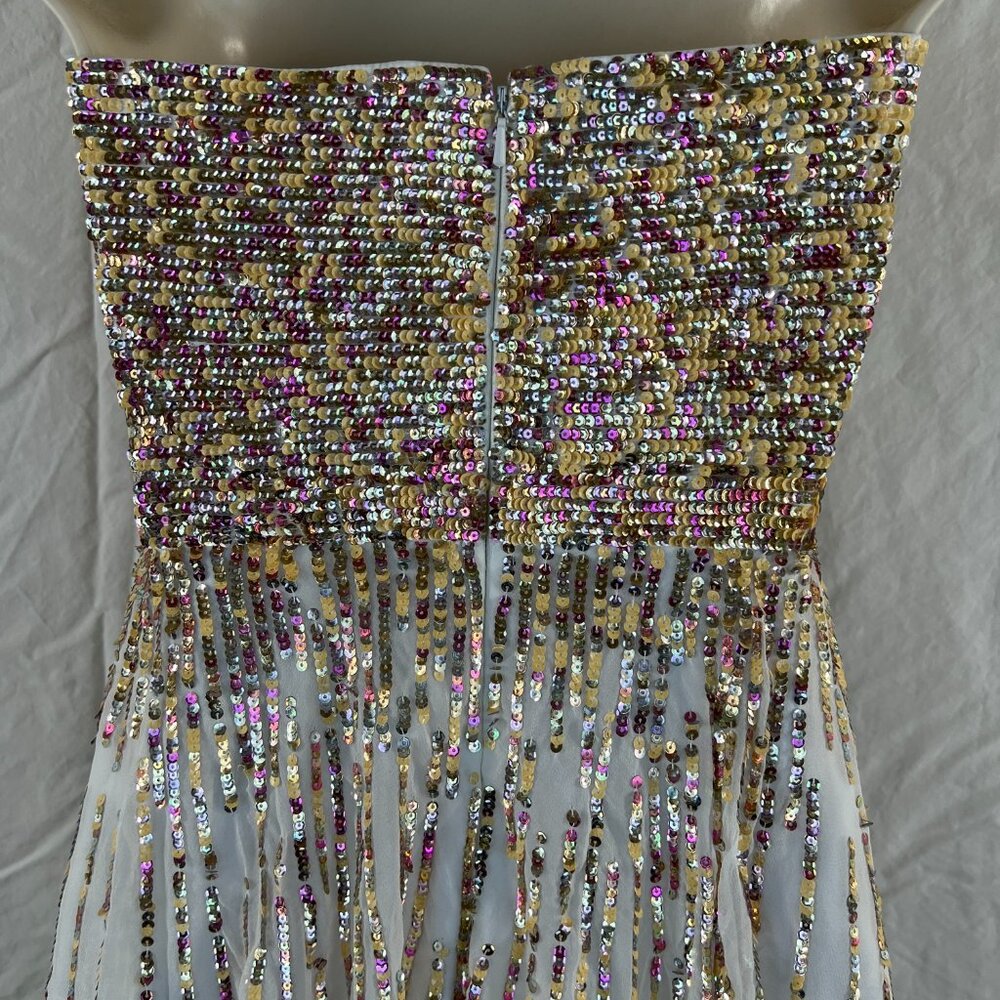 NWT Sherri Hill 8443 White Gold Strapless Formal Dress $278 - Picture 6 of 10